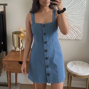 Blue Button-Front Denim Dress